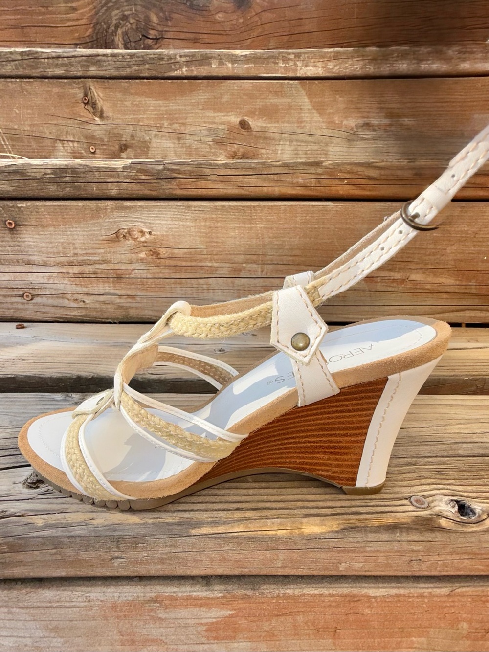 Aerosoles White Braided Comfort Wedge Sandals Size 7